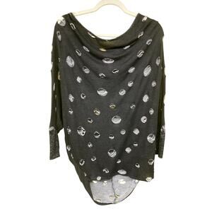 Frumos Art Black Distressed Blouse Emo Punk Grunge Oversized Medium Whimsygoth